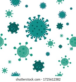 Covid-19 Coronavirus green bacteria seamless pattern on white background