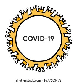 Covid-19 Coronavirus handgezeichnete Vektorillustration Illustration in Comic-Kronen rund um die Infektion für Druckposterkarten