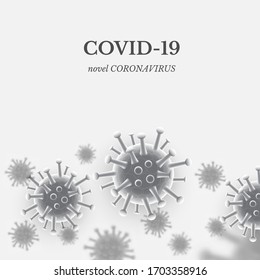 Concepto de diseño de cabecera de coronavirus COVID-19. Virus en una pancarta gris. Ilustración del vector
