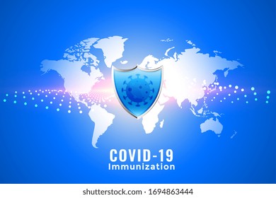 escudo de inmunización de coronavirus covid-19 con mapa mundial