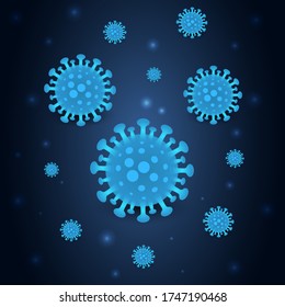 Covid-19 coronavirus infection, dark blue medical background. Dark vector background corona virus cell 2019-ncov. Covid-19 pandemic medical banner. Abstract vector illustration.