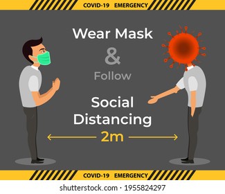 Covid-19 CoronaVirus infographic banner. To avoid spread of virus wear mask and follow social distancing. Prepare yourself to fight back with deadly virus.