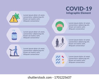 covid-19 coronavirus infographics element with various related icon with purple background with modern flat style