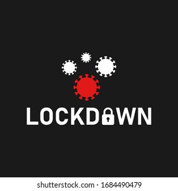 Concepto del logotipo del bloqueo de Coronavirus COVID-19.Icono de cuarentena. Signo o símbolo de autoaislamiento. Silhouette de bloqueo y virus. Enfermedad pandémica contagiosa. Distancia social - Simple ilustración vectorial.