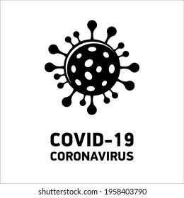 Covid-19 coronavirus logo with covid bacteria. Monochrome illustration.