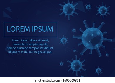 
Covid-19,
coronavirus molecule, blue, on a dark blue background Low poly frame style. Vector illustration