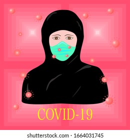 Covid-19 coronavirus with Muslim woman mask for protection abstract background pattern vector illustration graphic design 