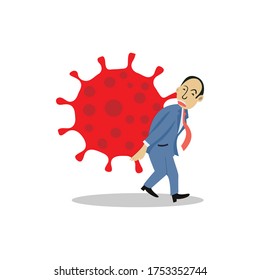 COVID-19 Coronavirus outbreak financial crisis help policy, company and business to survive concept, businessman leader carry heavy impact coronavirus in economic collapse from virus pathogen