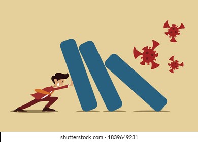 COVID-19 Coronavirus outbreak financial crisis help policy, businessman leader help to push bar graph falling in to save economic collapse from COVID-19 virus