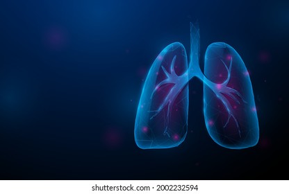 Covid-19. Coronavirus outbreak infecting respiratory system. Human lungs. Low polygon line, triangles, and particle style design. Illustration vector