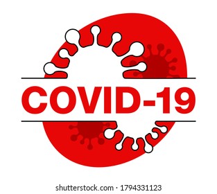 COVID-19 coronavirus pandemic banner or poster element with virus name and thin line bacteries