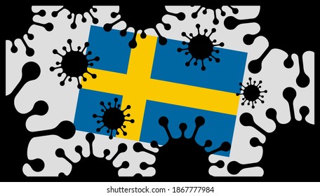 Covid-19 coronavirus pandemic icon and swedish flag