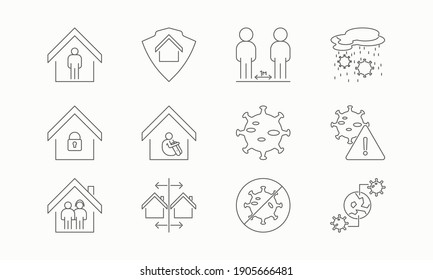 Covid-19 or Coronavirus pandemic related simple thin line icon set.  stay home save live. 