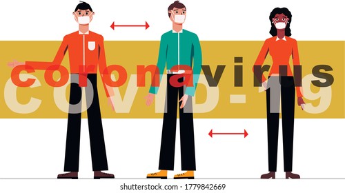 COVID-19, Coronavirus, people wearing Face Mask. Social distancing.