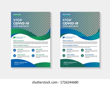 COVID-19 Coronavirus prevent stay home stay safe modern abstract flyer design template set vector illustration