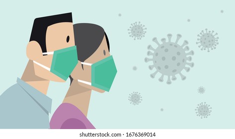 COVID-19 coronavirus prevention man and woman wearing surgical protective medical mask. Concept of coronavirus quarantine.
