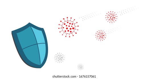 COVID-19 Coronavirus protection. Shield and quarantine from novel virus outbreak. Knight shield to protect from virus pathogens. Stop coronavirus. Protective shield against diseases.