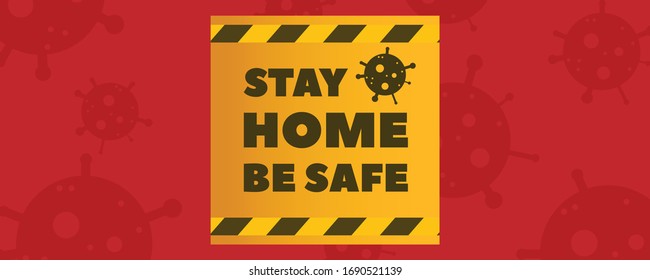 Covid-19 coronavirus quarantine campaign of stay at home flat design. Stay at home slogan. Protection campaign or measure from coronavirus, COVID--19. Stay home quote text, hash tag or hashtag