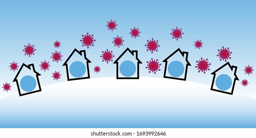 
Covid-19 coronavirus quarantine logo design. Stop coronavirus, keep calm & stay safe. Stay at home vector illustration.