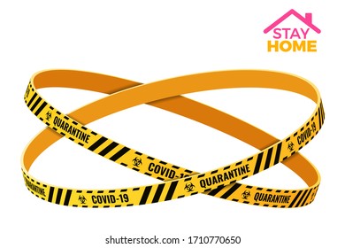 covid-19 coronavirus quarantine stay home logo. warning barrier tape with Biological Hazard sign. quarantine from pandemic covid-19 coronavirus outbreak. isolated vector illustration