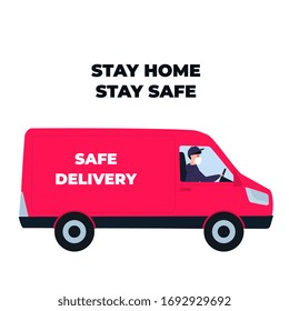 COVID-19. Coronavirus Quarantine. Virus epidemic. Delivery man on a car delivers food