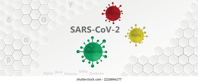 COVID-19, Coronavirus SARS-CoV-2 Illustration mit verschiedenen Virusvarianten. 3D-Illustration