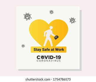 Covid-19 Coronavirus Sign For Work Place. Safety Sign During Coronavirus At Work Place. Coronavirus Vector Sign. Stay Safe At Work Place Illustration.