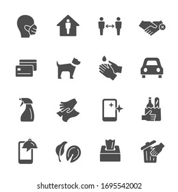 COVID-19, Coronavirus spreading prevention vector icon set