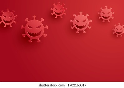 Covid-19 coronavirus with symbol danger sign on red background.