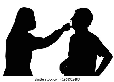 Covid-19 coronavirus testing carried out by a medical professional staff.  Medical person silhouette on white background. Health concept.