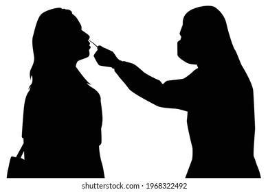 Covid-19 coronavirus testing carried out by a medical professional staff.  Medical person silhouette on white background. Health concept.