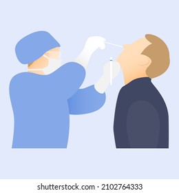 Covid-19 coronavirus testing carried out by a medical professional staff, Patient receiving a nose swap probe test isolated on background, Flat illustration vector.