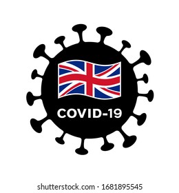 COVID-19 coronavirus y bandera del Reino Unido. Ilustración del vector
