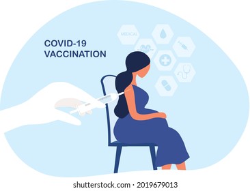 Covid-19 coronavirus vaccination concept. Doctor injecting covid-19 vaccine to pregnant woman vector illustration.