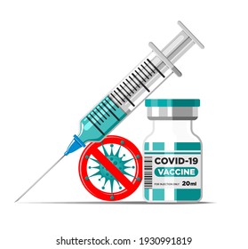 Covid-19 Coronavirus Vaccination Concept. Vaccine Vial And Syringe With Needle. Vector Template On Transparent Background