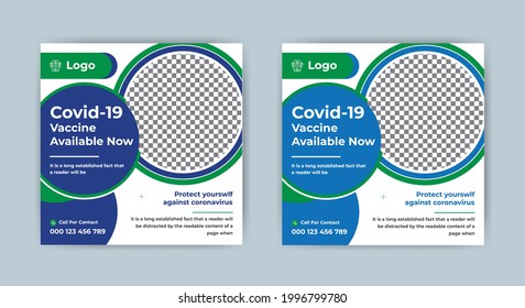 Covid-19, coronavirus vaccination, social media post banner template design