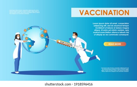 Covid-19. Coronavirus vaccination with syringe injection tool for immunization treatment.Creative design for Coronavirus vaccine vector background. Vector illustration.