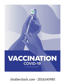 Covid-19 coronavirus vaccine bottle and syringe injection. Treatment injection for coronavirus covid-19. Isolated vector illustration