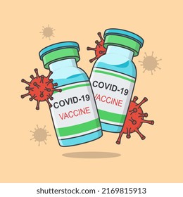 Covid-19 Coronavirus Vaccine Cartoon Vector Illustration. Vaccination Concept Flat Icon Outline
