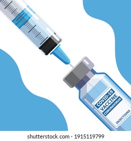 Covid-19 coronavirus vaccine concept banner. Syringe injection tool for immunization treatment and vaccine bottle. Treatment, provention or fight against for coronavirus covid-19. Vector illustration