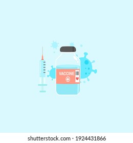 COVID-19, coronavirus vaccine and injection syringe vector. 