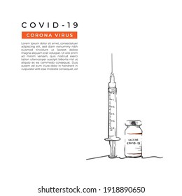 Covid-19 Coronavirus vaccine medicine bottle with syringe, vector drawing concept. Vaccination concept. Hand drawn vaccine bottles and syringe for injection isolated