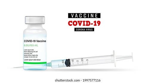 Covid-19 coronavirus vaccine. Syringe and vaccine isolated on white background. Treatment for coronavirus covid-19. Isolated vector illustration
