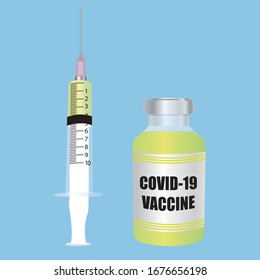Covid-19 Coronavirus vaccine with syringe. Vector illustration.