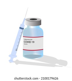 Covid-19 CoronaVirus Vaccine. Syringe and Vaccine vial flat icons. Vector Illustration of Corona Virus COVID 19 Vaccine and Dose Bottle. Treatment for coronavirus covid-19. Isolated vector 