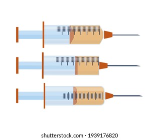 Covid-19 coronavirus vaccine. Time to vaccinate. Vector illustration with syringe with vaccine, bottle and virus.