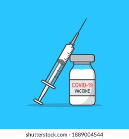 Covid-19 Coronavirus Vaccine Vector Icon Illustration. Vaccine Injection Bottle Flat Icon