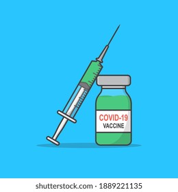 Covid-19 Coronavirus Vaccine Vector Icon Illustration. Vaccine Injection Bottle Flat Icon