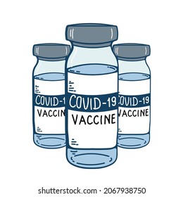 Covid-19 coronavirus vaccine. vaccine vial doodle icon. Treatment for coronavirus covid-19. Isolated vector illustration