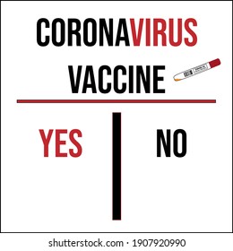 COVID-19 Coronavirus vaccine word debate yes or no to protect against virus and gain immunity. Pros and cons.